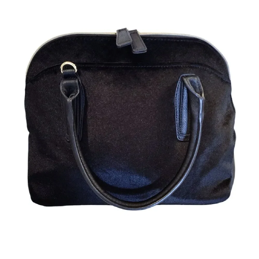 Betsey‎ Johnson Black Velvet Studded Hearts Dome Satchel Crossbody Bag Large